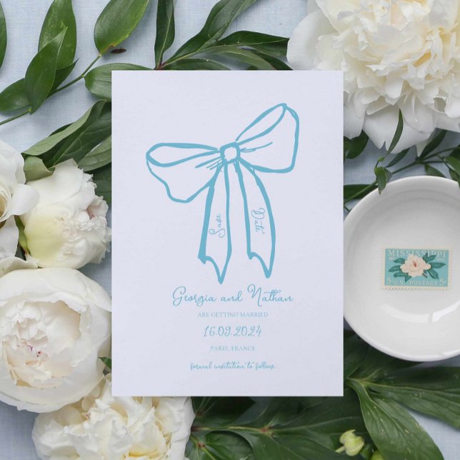 Azul Retroativo Único Salvar a Data Convite (Criador carregado)