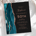 Azul-Rosa Dourado-azul-orçamento 50º Aniversário<br><div class="desc">A borda esquerda deste elegante e moderno convite de aniversário 50º apresenta uma borda azul-lacrimejante agate feita com brilho azul rosa. O texto personalizável combina manuscritos rosa,  copperplate e fontes itálicas em um fundo preto de ardósia. O verso apresenta um design de gate rosa e lacado correspondente.</div>