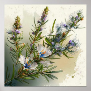 Azul Rosemary Flowers Art Impressão