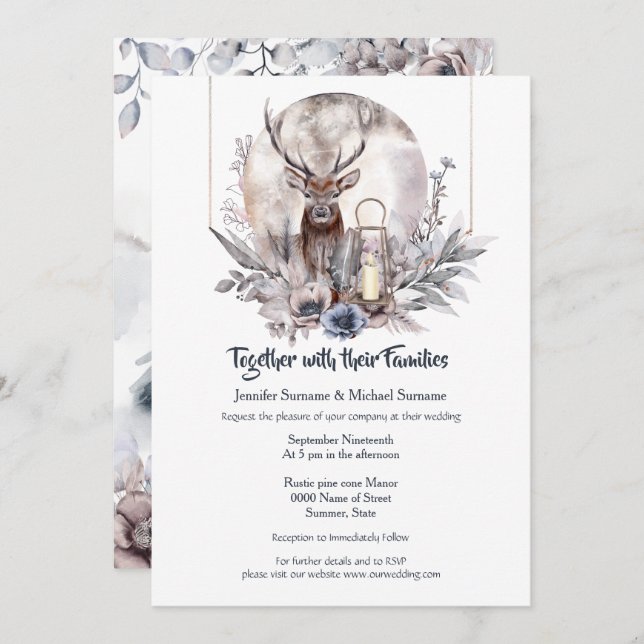 Azul-roxa-rosa floresta assada noite convite à lua (Frente/Verso)