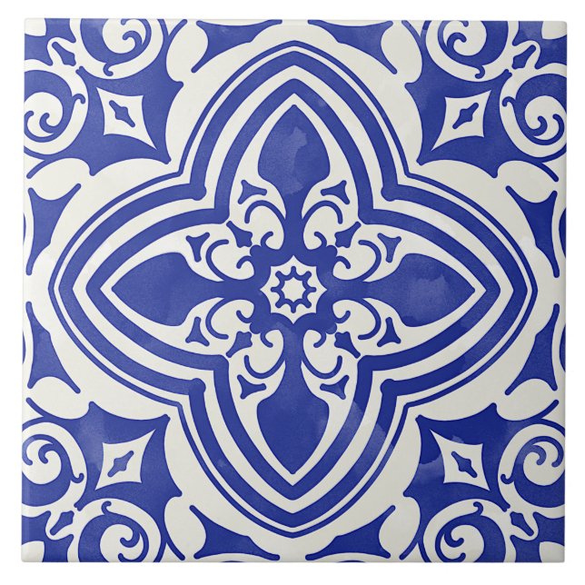Azul-Russo, Branco Decorativo Floral (Frente)