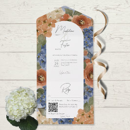 Azul Russo e Laranja Queimado Código QR Floral