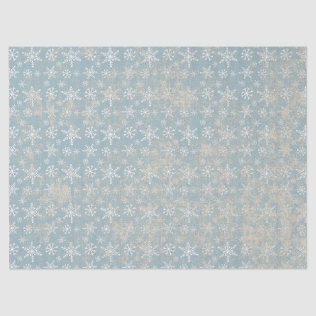 Azul Shabby Grungy Snowflakes Papel Tecido (Frente )