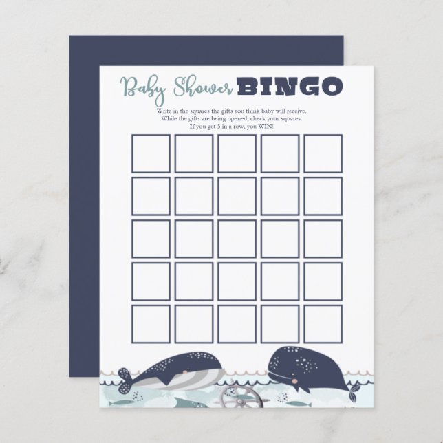 Azul sob o Chá de fraldas do tema oceânico Bingo I (Frente/Verso)