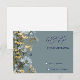 Azul Suave Floral Cinza Clássico Casamento RSVP