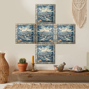 Azul Suave Toile Francês Flores Bege Cottagecore