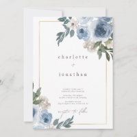 Azul Sutil e Creme Convite Floral para Casamento