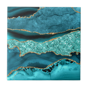 Azul Teal Dourado Mármore Água Turquesa Azulejo Ce
