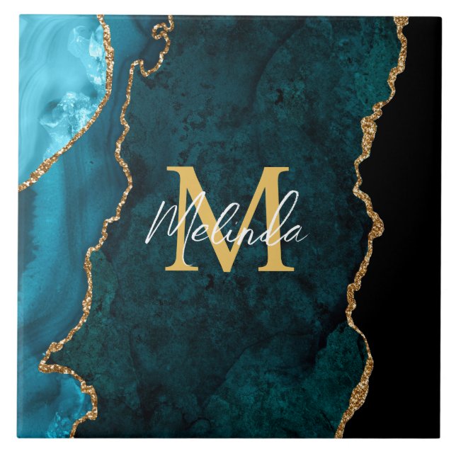 Azul Teal e Agato Marble Dourado (Frente)