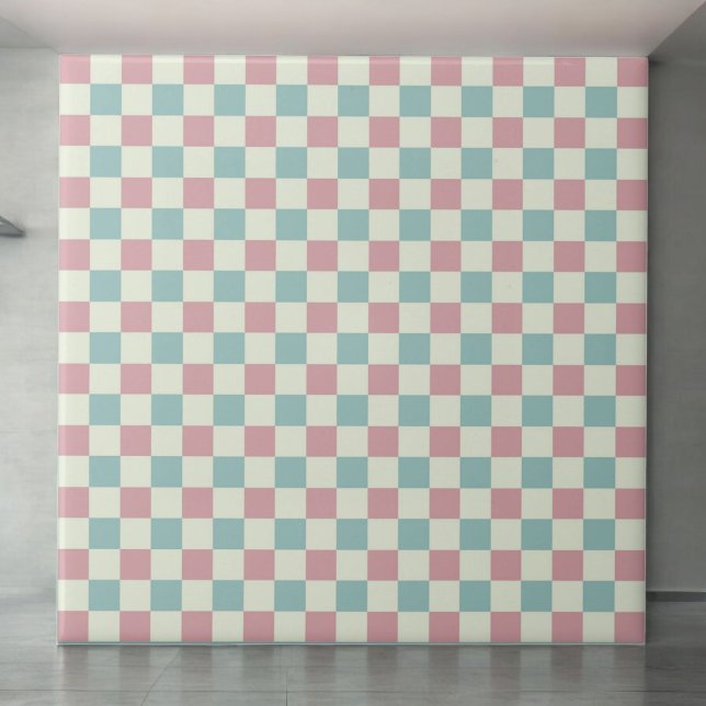 Azul Teal e Pink Pintado Padrão Verificado Retroat (Criador carregado)