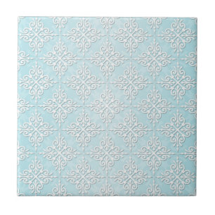 Azul Teal Pastel e Padrão Damask Branco