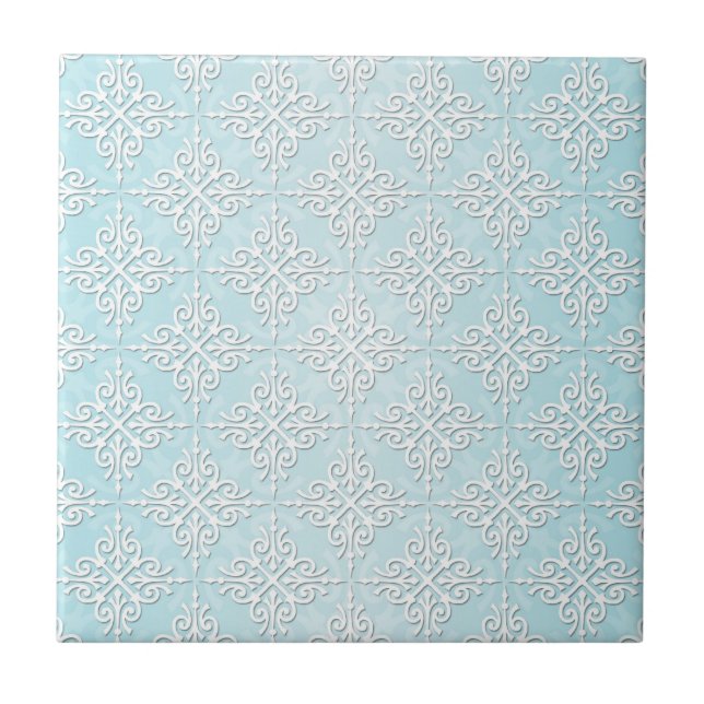 Azul Teal Pastel e Padrão Damask Branco (Frente)