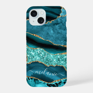 Azul Teal Turquesa Dourada Seu Nome capas de iphon