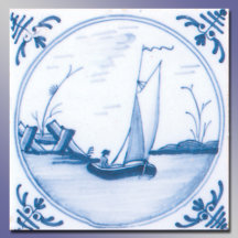 Azul Telha de Arte Delft Vintage Barco à Vela Bran