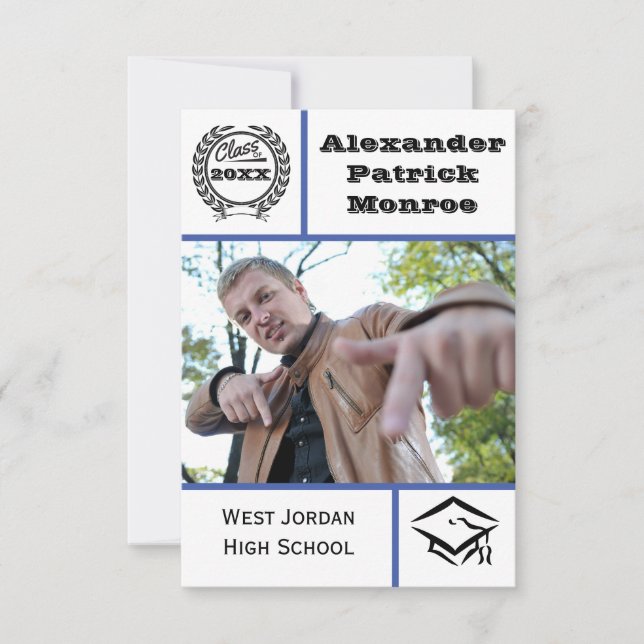 Azul Tradicional - Convite para Graduação 3x5 (Frente)