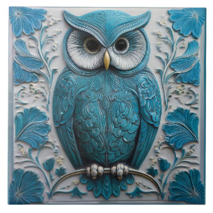 Azul turquesa escuro falso relevo Arte Nova Coruja