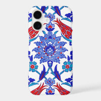 Azul Turquesa Vermelho Antigo Azulejo Floral Turco