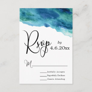Azul Verde Aqua Watercolor Modern Wedn RSVP 1