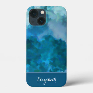 Azul & Verde Aquarela Moderna Monograma Personaliz