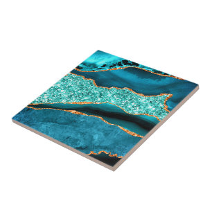 Azul Verde Escuro Dourado Água Turquesa Azulejo Ce