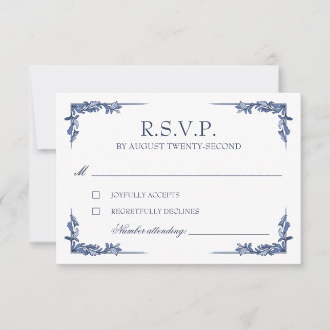 Azul Vintage Crista Monograma RSVP (Frente)