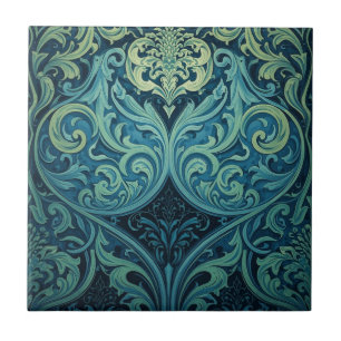 Azul Vintage E Arte Nova Floral Verde