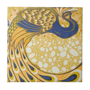 Azul Vintage e Plumas de Pavão Dourado Art Nouveau
