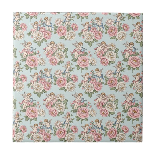 Azul Vintage e Rosa Coquette Querubim Anjo Rosa (Frente)