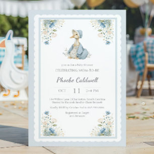 Azul Vintage Floral Ganso Convite para Chá de Bebê