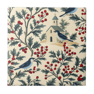 Azul Vintage Holly Natal Creme Vermelho