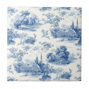 Azul vintage padrão floral Toile de Jouy francês