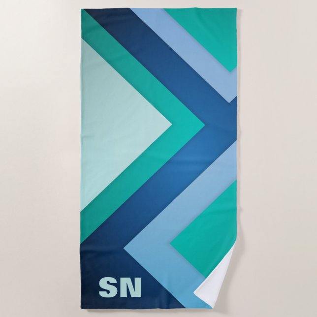 Azul Zig Zag Stripes Beach Toalha (Frente)