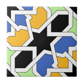 Azulejo 02 de geometría morisca azul y negro en