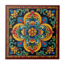 Azulejo 10/12 de flores do estilo Huichol mexicano