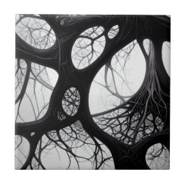 Azulejo Abstrato de Raízes Orgânicas Escuras