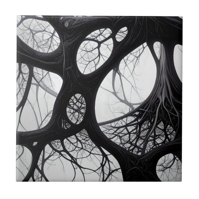 Azulejo Abstrato de Raízes Orgânicas Escuras (Frente)