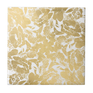 Azulejo abstrato Faux Dourado de padrão floral cer