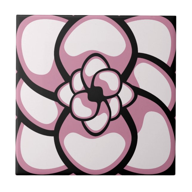 Azulejo, Abstrato Flor 3, Rosa, Preto, Branco (Frente)