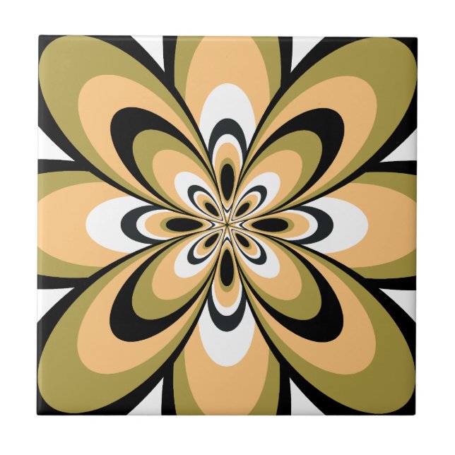 Azulejo, Abstrato Flor 4, Azeite, bege, Preto (Frente)