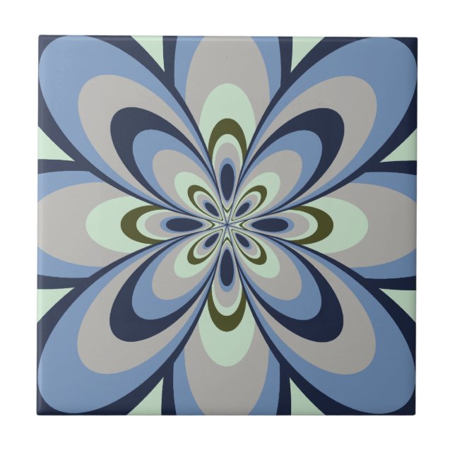 Azulejo, Abstrato, Flor 4, Azul, Cinza, Verde (Frente)