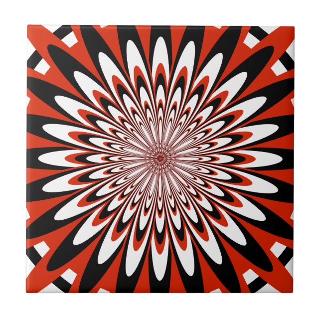 Azulejo, Abstrato Flor 5, Vermelho, Preto, Branco (Frente)