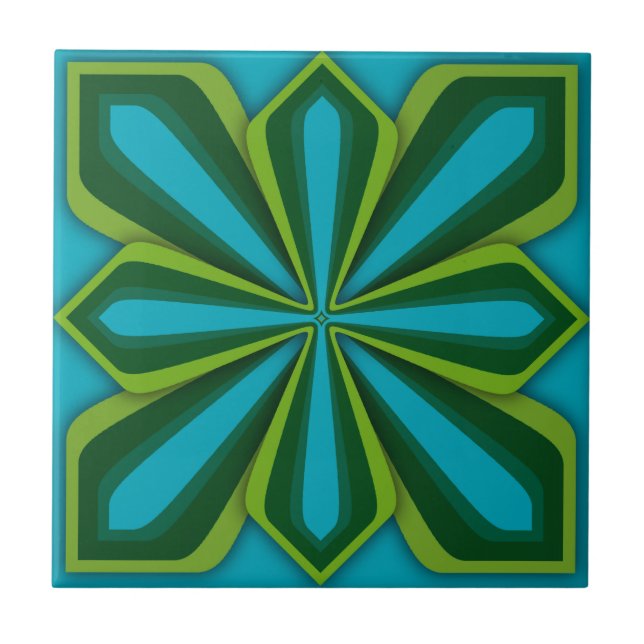 Azulejo, Abstrato Flor, Cyan Chartreuse Verde (Frente)