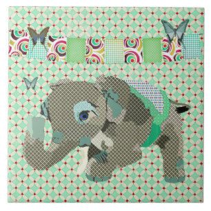 Azulejo afortunado do verde do elefante de Lil