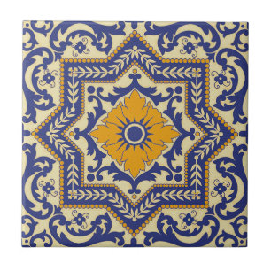 Azulejo alaranjado azul do estilo cerâmico de
