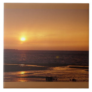 Azulejo alaranjado do por do sol do oceano
