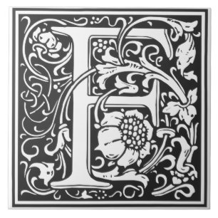 Azulejo - Alfabeto Monograma F preto Branco