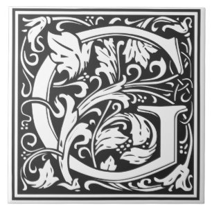 Azulejo - Alfabeto Monograma G preto Branco