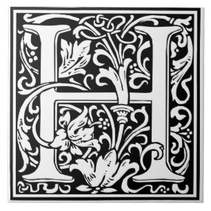 Azulejo - Alfabeto Monograma H preto Branco