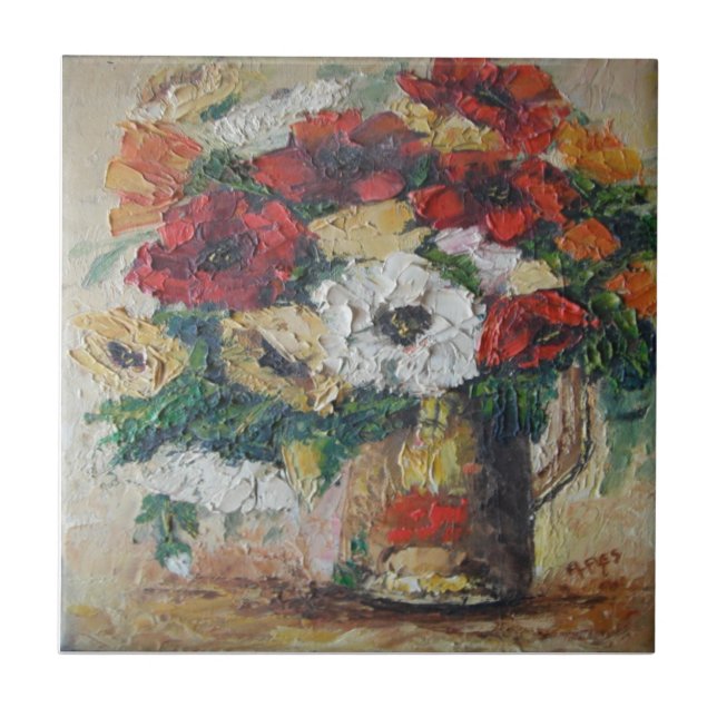 Azulejo Ann Hayes - Flores De Pintura Misturadas (Frente)
