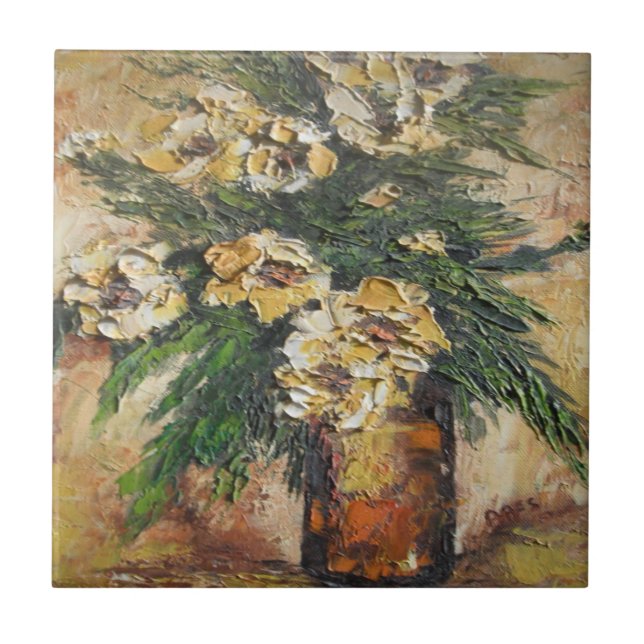 Azulejo Ann Hayes Pintando Flores Amarelas Mistura (Frente)